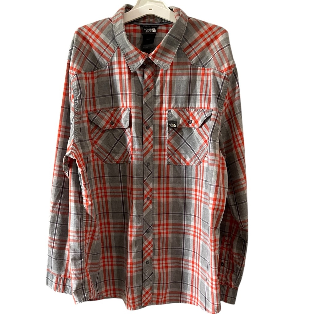 The North Face Long Sleeve red/gray‎ Plaid Snap Front Shirt Size XL
